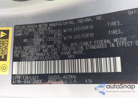 2018 Toyota Highlander Se из США, поврежденный, VIN 5TDJZRFH3JS547032